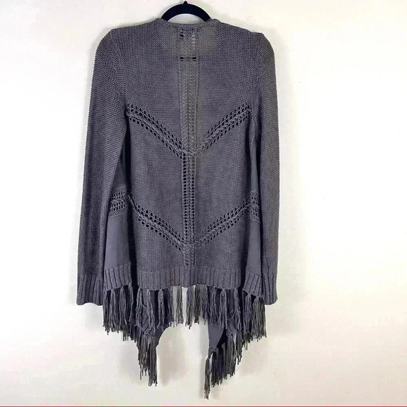 International Concepts Brown Faux Suede Knit Fringe Open Cardigan Size L - Picture 7 of 13